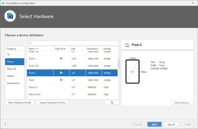 android studioAVD作成