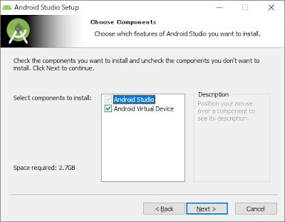 Android Virtual Deviceにチェックが入ったコンポーネント選択画面