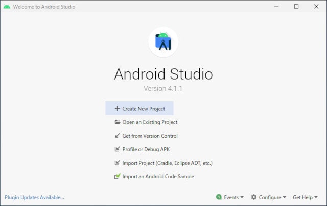 Android StudioのCreate New Projectボタン