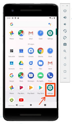 AVDのアプリ一覧からSettingsを開く画面