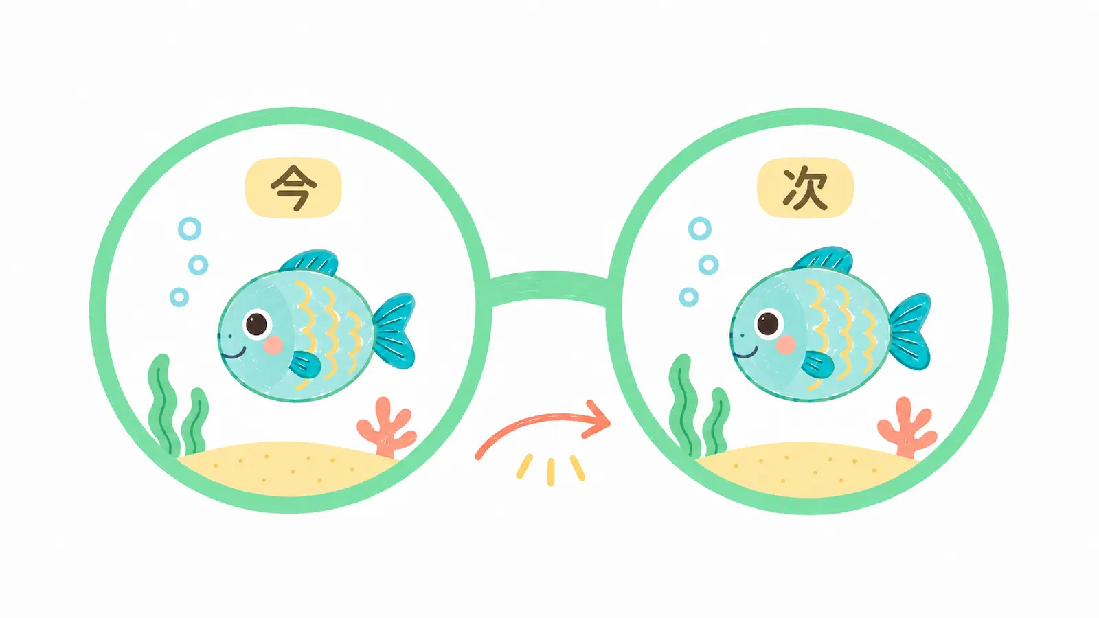 ビスケットのメガネは「今」と「次」を入れる道具