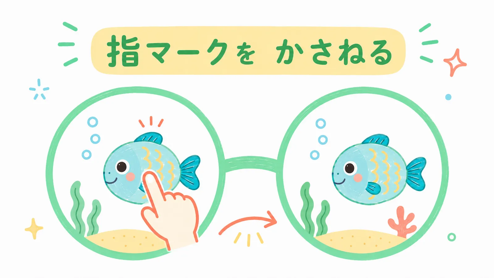 魚に指マークを重ねる